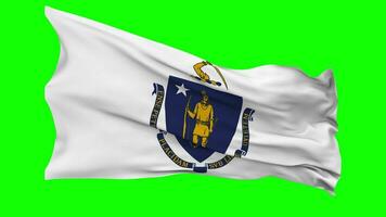 State of Massachusetts Flag Waving Seamless Loop in Wind, Chroma Key Green Screen, Luma Matte Selection video