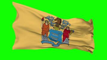 State of New Jersey Flag Waving Seamless Loop in Wind, Chroma Key Green Screen, Luma Matte Selection video