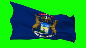 State of Michigan Flag Waving Seamless Loop in Wind, Chroma Key Green Screen, Luma Matte Selection video