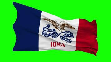 State of Iowa Flag Waving Seamless Loop in Wind, Chroma Key Green Screen, Luma Matte Selection video