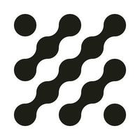 Metaball logo. Dots connected icon. Circles illusioned pattern. Modern integration symbol. Transition of metaballs. Abstract point movement background. Round connected blobs. Vector template, element.