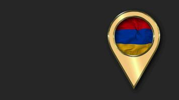 Armenia Gold Location Icon Flag Seamless Looped Waving, Space on Left Side for Design or Information, 3D Rendering video