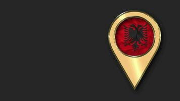 Albania Gold Location Icon Flag Seamless Looped Waving, Space on Left Side for Design or Information, 3D Rendering video