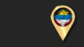 Antigua and Barbuda Gold Location Icon Flag Seamless Looped Waving, Space on Left Side for Design or Information, 3D Rendering video