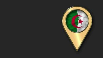 Algeria Gold Location Icon Flag Seamless Looped Waving, Space on Left Side for Design or Information, 3D Rendering video