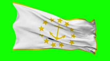 State of Rhode Island Flag Waving Seamless Loop in Wind, Chroma Key Green Screen, Luma Matte Selection video