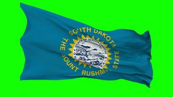 State of South Dakota Flag Waving Seamless Loop in Wind, Chroma Key Green Screen, Luma Matte Selection video