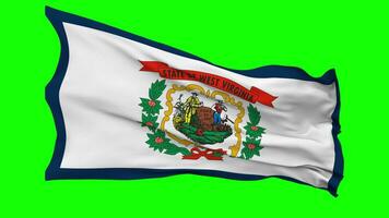 State of West Virginia Flag Waving Seamless Loop in Wind, Chroma Key Green Screen, Luma Matte Selection video