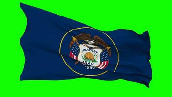 State of Utah Flag Waving Seamless Loop in Wind, Chroma Key Green Screen, Luma Matte Selection video