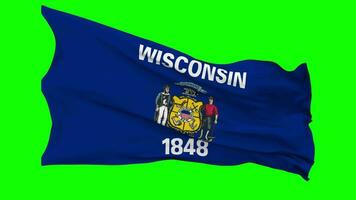 State of Wisconsin Flag Waving Seamless Loop in Wind, Chroma Key Green Screen, Luma Matte Selection video