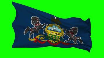 State of Pennsylvania Flag Waving Seamless Loop in Wind, Chroma Key Green Screen, Luma Matte Selection video