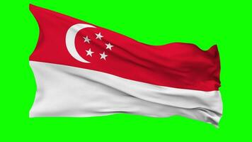 singapore flagga vinka sömlös slinga i vind, krom nyckel grön skärm, luma matt urval video