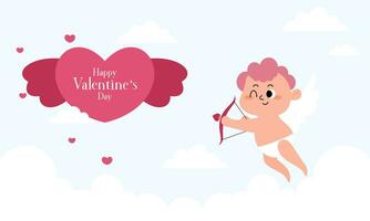 Valentine's Day Illustration with Cute Cupid Isolated on the Sky Clouds Background vector