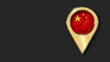 China Gold Location Icon Flag Seamless Looped Waving, Space on Left Side for Design or Information, 3D Rendering video