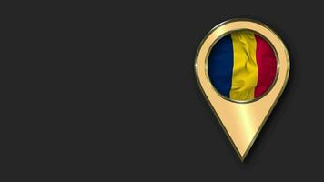 Chad Gold Location Icon Flag Seamless Looped Waving, Space on Left Side for Design or Information, 3D Rendering video