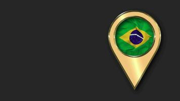 Brazil Gold Location Icon Flag Seamless Looped Waving, Space on Left Side for Design or Information, 3D Rendering video