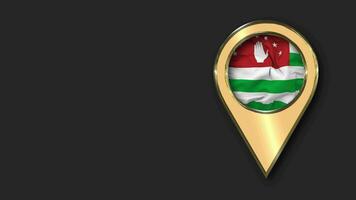 Abkhazia Gold Location Icon Flag Seamless Looped Waving, Space on Left Side for Design or Information, 3D Rendering video