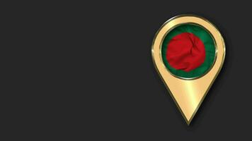 Bangladesh Gold Location Icon Flag Seamless Looped Waving, Space on Left Side for Design or Information, 3D Rendering video