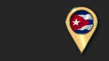 Cuba Gold Location Icon Flag Seamless Looped Waving, Space on Left Side for Design or Information, 3D Rendering video