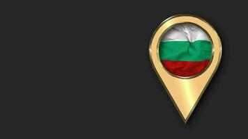 Bulgaria Gold Location Icon Flag Seamless Looped Waving, Space on Left Side for Design or Information, 3D Rendering video