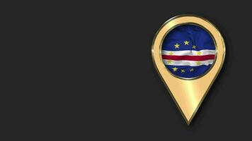 Cape Verde, Cabo Verde Gold Location Icon Flag Seamless Looped Waving, Space on Left Side for Design or Information, 3D Rendering video