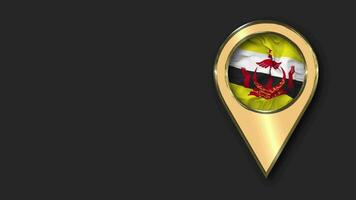 Brunei Gold Location Icon Flag Seamless Looped Waving, Space on Left Side for Design or Information, 3D Rendering video