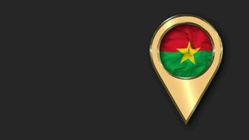 Burkina Faso Gold Location Icon Flag Seamless Looped Waving, Space on Left Side for Design or Information, 3D Rendering video