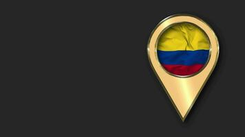 Colombia Gold Location Icon Flag Seamless Looped Waving, Space on Left Side for Design or Information, 3D Rendering video