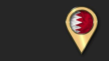 Bahrain Gold Location Icon Flag Seamless Looped Waving, Space on Left Side for Design or Information, 3D Rendering video