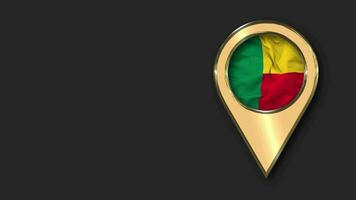 Benin Gold Location Icon Flag Seamless Looped Waving, Space on Left Side for Design or Information, 3D Rendering video