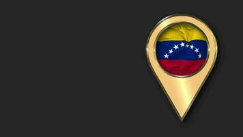 Bolivarian Republic of Venezuela Gold Location Icon Flag Seamless Looped Waving, Space on Left Side for Design or Information, 3D Rendering video
