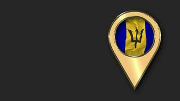 Barbados Gold Location Icon Flag Seamless Looped Waving, Space on Left Side for Design or Information, 3D Rendering video