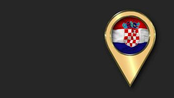 Croatia Gold Location Icon Flag Seamless Looped Waving, Space on Left Side for Design or Information, 3D Rendering video