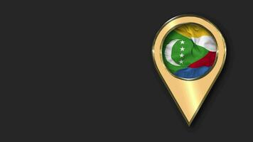 Comoros Gold Location Icon Flag Seamless Looped Waving, Space on Left Side for Design or Information, 3D Rendering video