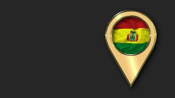 Bolivia Gold Location Icon Flag Seamless Looped Waving, Space on Left Side for Design or Information, 3D Rendering video