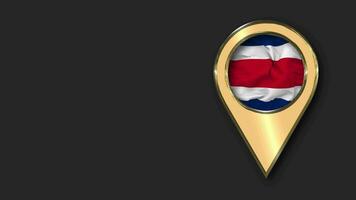 Costa Rica Gold Location Icon Flag Seamless Looped Waving, Space on Left Side for Design or Information, 3D Rendering video