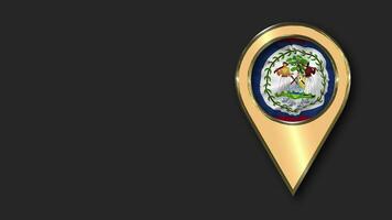 Belize Gold Location Icon Flag Seamless Looped Waving, Space on Left Side for Design or Information, 3D Rendering video