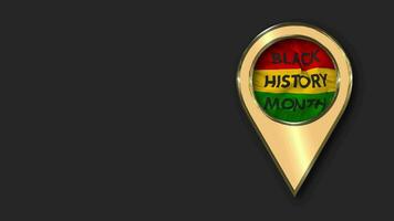 Black History Month Gold Location Icon Flag Seamless Looped Waving, Space on Left Side for Design or Information, 3D Rendering video