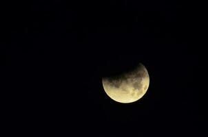 the moon is seen in the dark sky with a small light photo