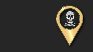 Skulls Danger Sign Gold Location Icon Flag Seamless Looped Waving, Space on Left Side for Design or Information, 3D Rendering video