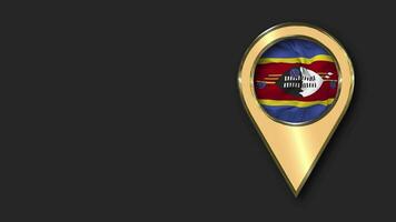 Eswatini Gold Location Icon Flag Seamless Looped Waving, Space on Left Side for Design or Information, 3D Rendering video