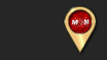 Happy Mothers Day Gold Location Icon Flag Seamless Looped Waving, Space on Left Side for Design or Information, 3D Rendering video