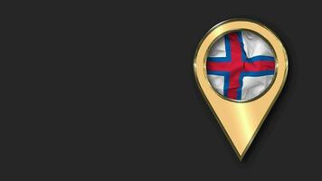 Faroe Islands Gold Location Icon Flag Seamless Looped Waving, Space on Left Side for Design or Information, 3D Rendering video