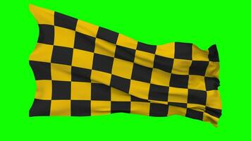 Racing Black and Yellow Checkered Flag Waving Seamless Loop in Wind, Chroma Key, Luma Matte Selection video