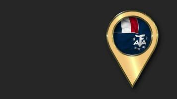 French Southern and Antarctic Lands, TAAF Gold Location Icon Flag Seamless Looped Waving, Space on Left Side for Design or Information, 3D Rendering video