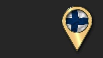 Finland Gold Location Icon Flag Seamless Looped Waving, Space on Left Side for Design or Information, 3D Rendering video