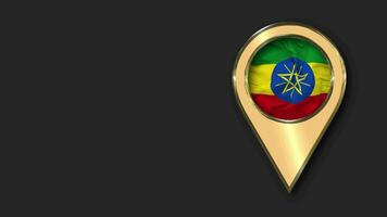 Ethiopia Gold Location Icon Flag Seamless Looped Waving, Space on Left Side for Design or Information, 3D Rendering video