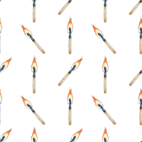 Watercolor illustration pattern burning match. Get the flame. Light the fire. Burnt wooden stick. Hand drawn doodles. Isolated . Drawn by hand. png