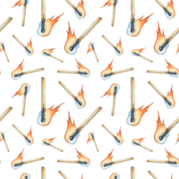 Watercolor illustration pattern of a burning match abstract. Get the flame. Light the fire. Burnt wooden stick. Hand drawn doodles. Isolated . Drawn by hand. png