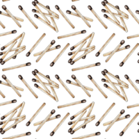 Watercolor illustration of a pattern of a scattering of matches. Get the flame. Light the fire. Burnt wooden stick. Hand drawn doodles. isolated  Drawn by hand. png